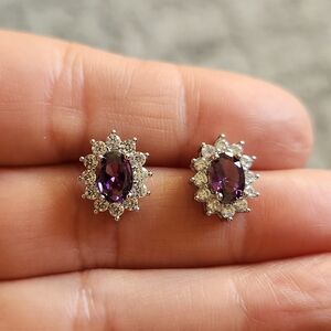 New 925 Silver Oval Cut Amethyst Diamond Stud Earrings for Women